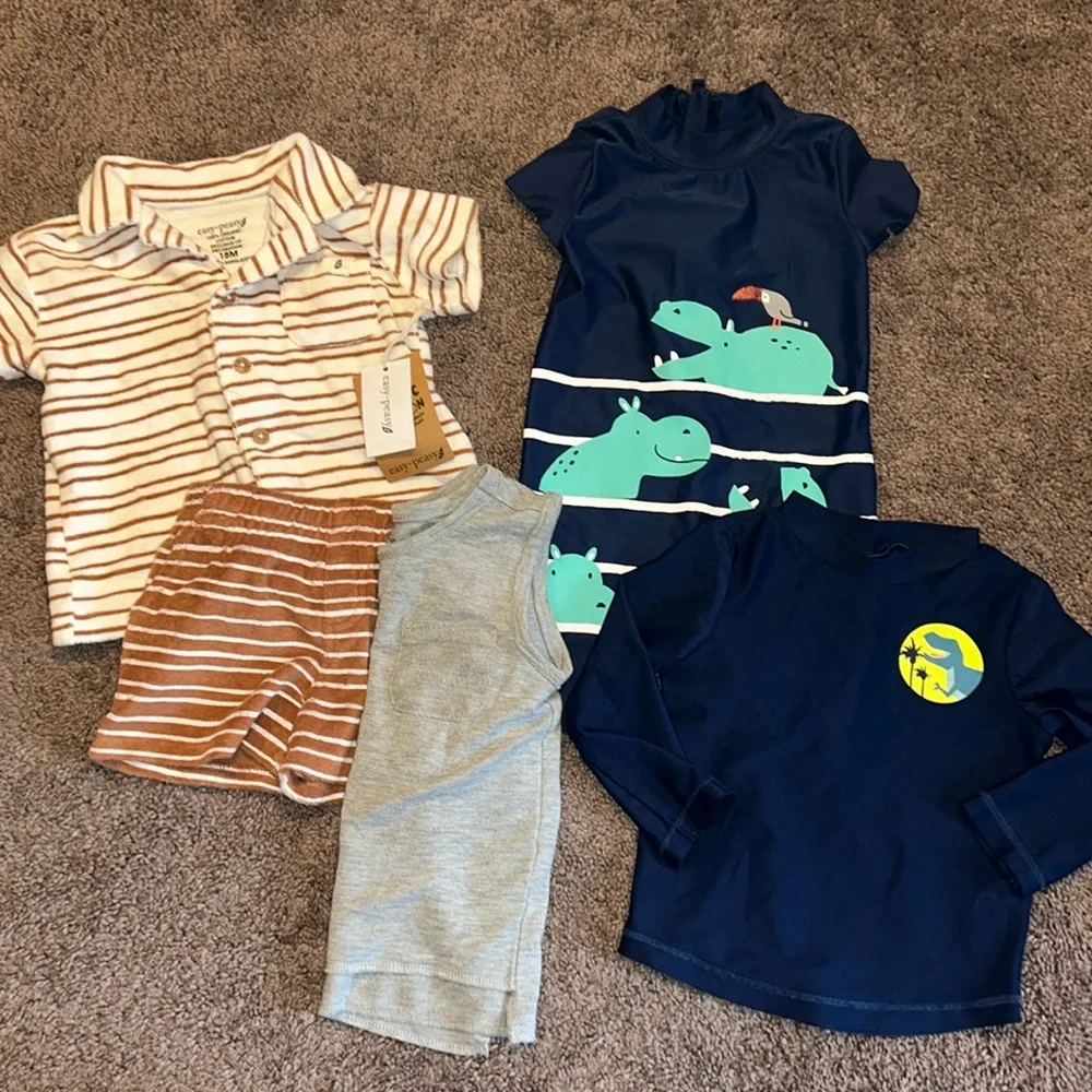 Toddler boys 18m spring/summer 2 piece shorts set, rash guard swimsuit & romper